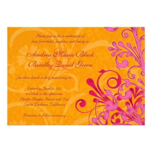 Vibrant Orange and Pink Floral Wedding Invitation