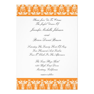 Vibrant Orange Damask Wedding Invitation