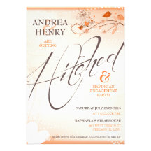Vibrant Orange Love Birds Engagement Party Invite