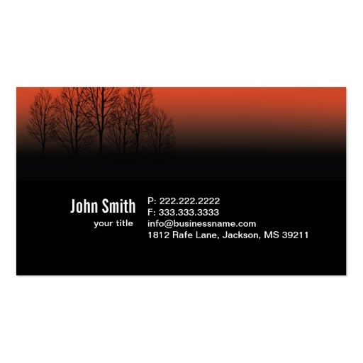 Vibrant Orange Sunset/Dusk Trees Business Card (back side)