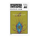Vibrant Peacock Feather Monogram postage by wwleigh Vibrant Peacock Feather Monogram postage