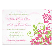 Vibrant Pink Green White Floral Wedding Invitation
