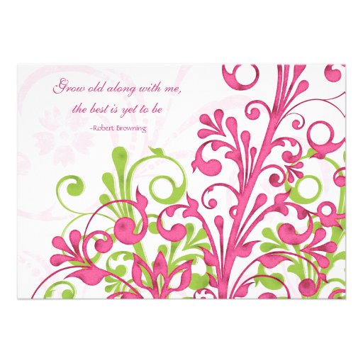 Vibrant Pink Green White Floral Wedding Invitation