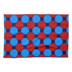 Vibrant Red and Blue Squares Hexagons Tile Pattern Towel