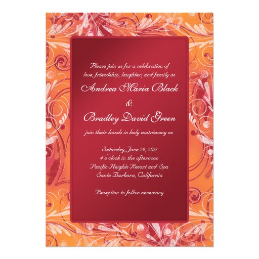 Vibrant Red and Orange Floral Wedding Invitation