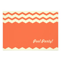 Vibrant sunny orange chevron pool party invitation invitations