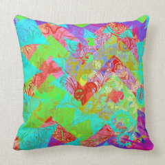 Vibrant Teal Blue Abstract Girly Collage Print Pillow