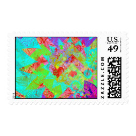 Vibrant Teal Blue Abstract Girly Collage Print Postage Stamps