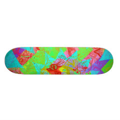 Vibrant Teal Blue Abstract Girly Collage Print Skateboard Decks