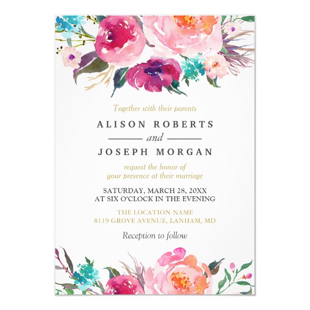 Vibrant Watercolor Botanical Wedding Invitation