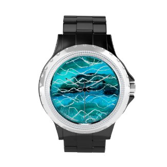Vibrant Waves Wrist Watch, Turquoise, White, Black