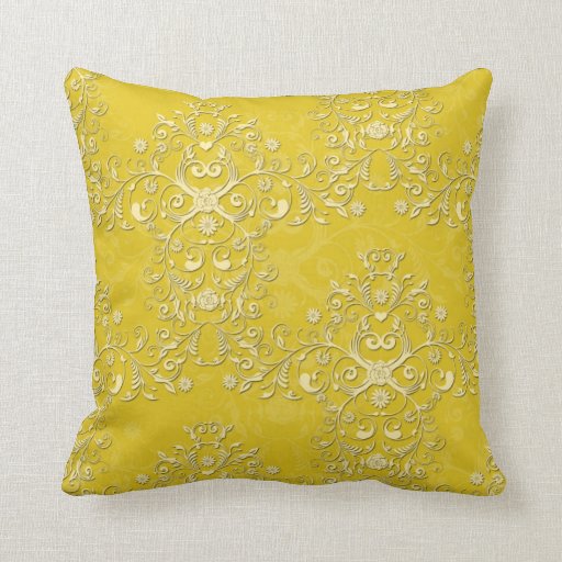 Vibrant Yellow Floral Damask Pattern Throw Pillow Zazzle