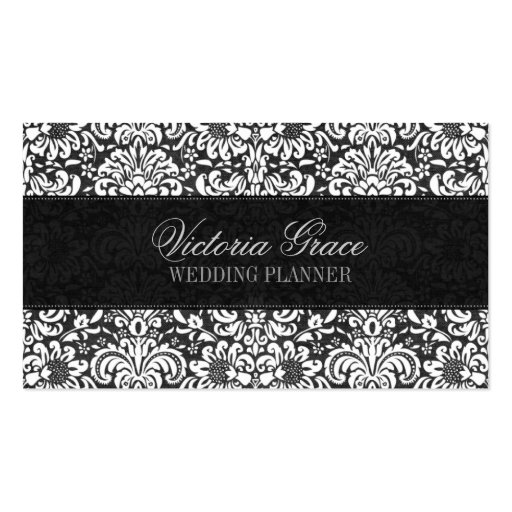 Victoria Black Gray Damask Chic Business Card