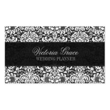 Victoria Black Gray Damask Chic Business Card