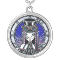victoria, top, hat, book, porthole, steampunk, steam, punk, goggles, skull, gothic, victorian, fantsy, art, big, eyed, myka, jelina, mika, faeries, Necklace with custom graphic design