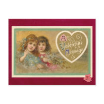 Victorian A Valentine Message 2 Girls Postcard