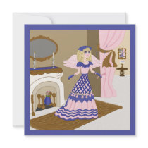 Victorian Angel Blue and Pink Singing by Fireplace Custom Invites