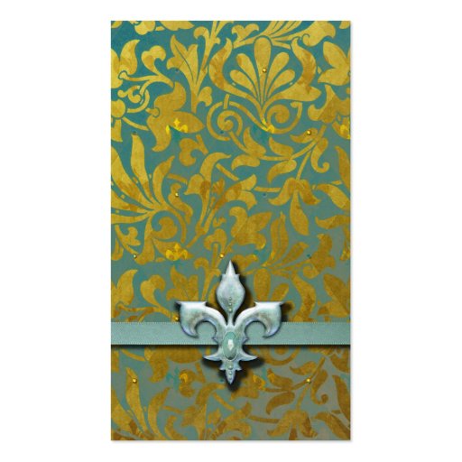 Victorian Arabesque, NOBLESSE - Aqua & Gold Business Cards (front side)