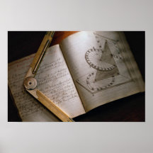 Victorian architect's calculus manual and ruler print