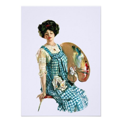 Victorian Artist Lady Painter Palette Birthday Announcement