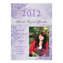 Victorian Baroque Purple Graduation Invitations