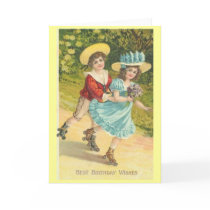 Victorian Birthday boy and girl on rollerskates cards