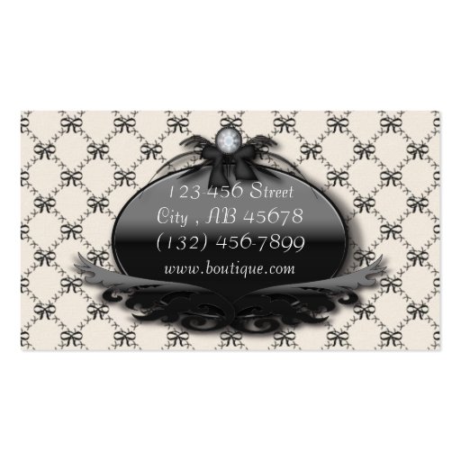 Victorian Black Bow Damask Fashion Business Cards (back side)