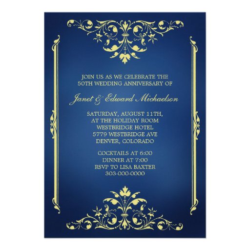 Victorian Blue and Gold Anniversary Invitation