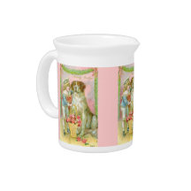 Victorian Boy with St. Bernard Dog Birthday Pitcher