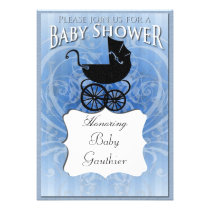 Victorian Carriage Blue Baby Shower Invitation