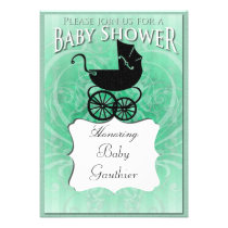 Victorian Carriage Green Baby Shower Invitation