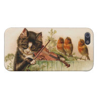 Victorian Cat Plays Violin for Songbirds Cover For iPhone 5/5S