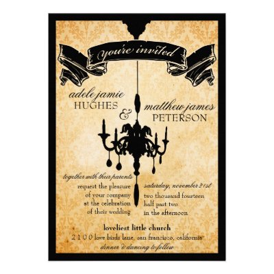Victorian Chandelier • black &amp; cream Wedding Custom Announcements