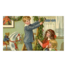 Victorian Children Decorating for Christmas Business Card Templates