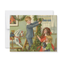 Victorian Children Decorating for Christmas Announcements