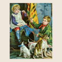 Victorian Children Playing with Dogs Poster posters