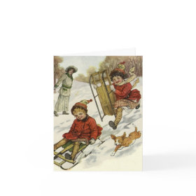 Victorian Children Sledding card
