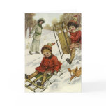 Victorian Children Sledding with Their Pet Dog Cards