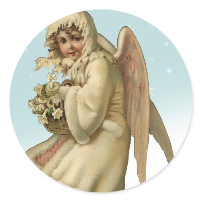Victorian Christmas Angel Girl round stickers