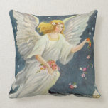 Victorian Christmas Angel with Stars and Roses Throw Pillows