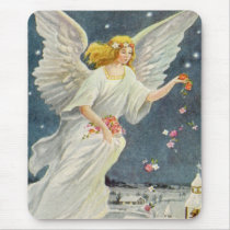 Victorian Christmas Angel with Stars and Roses Mousepad