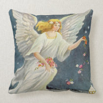 Victorian Christmas Angel with Stars and Roses Throw Pillows