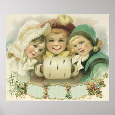 Vintage Childrenclothing on Vintage Illustration Christmas Image Featuring Three Smiling Children