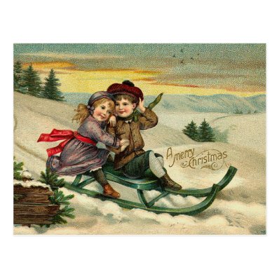 Victorian Christmas Sledding Postcards