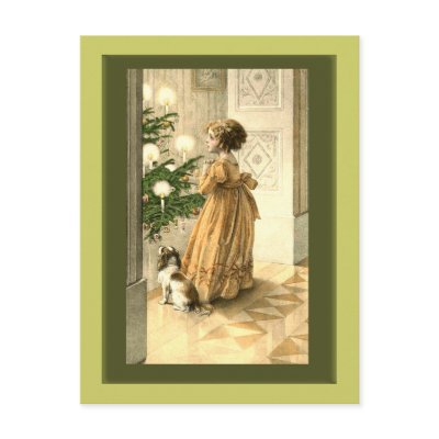 Victorian Christmas Tree and LIttle Girl Cards Postcard by CustomizeACard