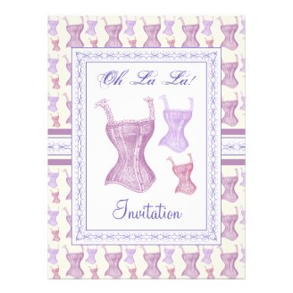 Victorian Corset Purple Vintage Bridal Shower Custom Invites