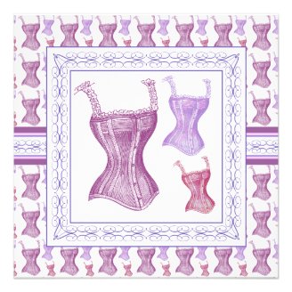 Victorian Corset Purple Vintage Bridal Shower Custom Invitations