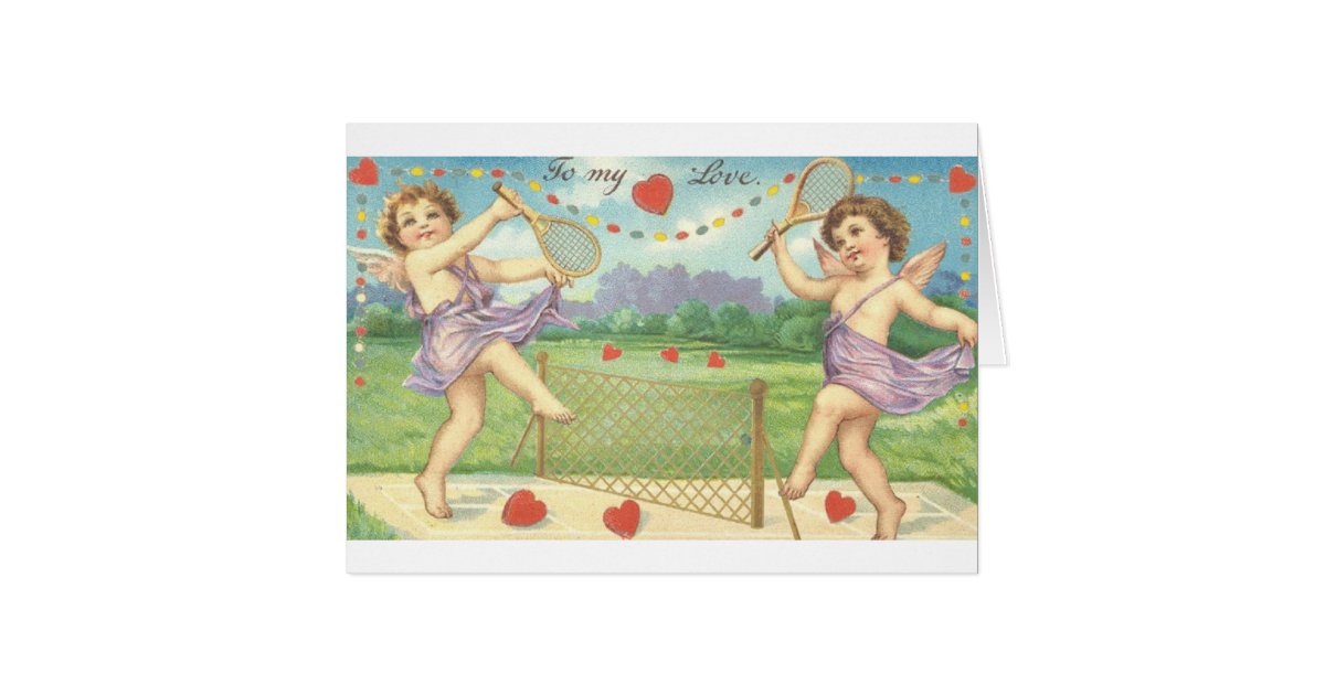 Victorian Cupid Tennis Valentine's Day Card | Zazzle