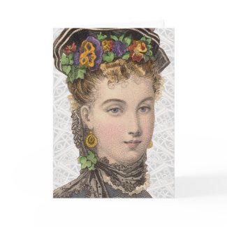 Victorian Beauty with Pansies in her Hat  – Greeting Card