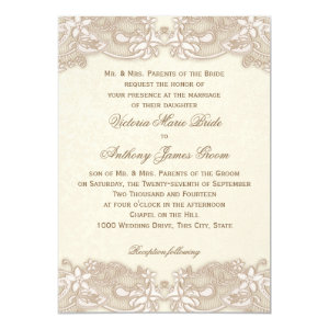 Victorian Floral Lace Design Wedding 5x7 Paper Invitation Card